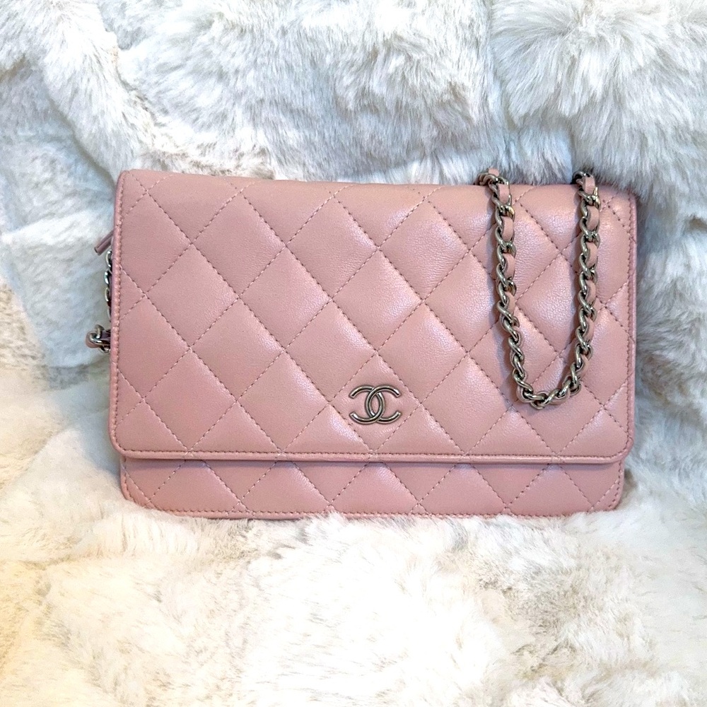 Chanel Pink Lambskin Classic Wallet on Chain